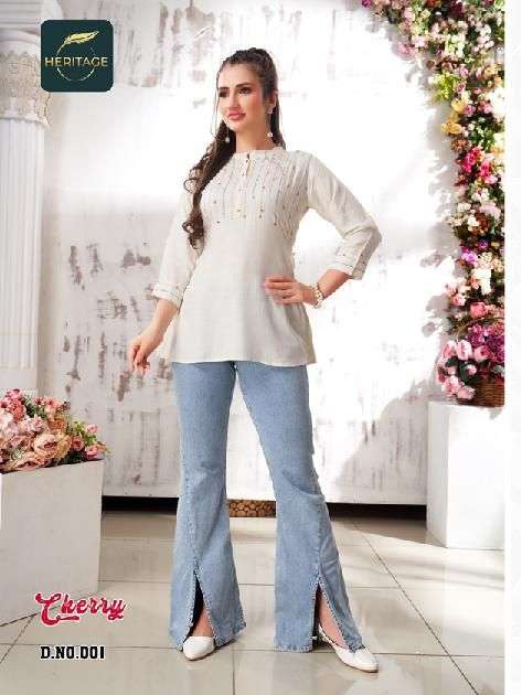 Heritage-cherry-rayon-slub-sequence-embroidery-work- Designer-short-kurti-001